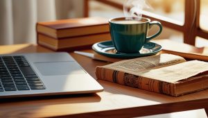 Woman journaling with tea, practicing self-care and boundaries